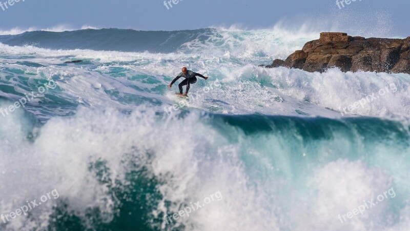 Surfer Surfing Wave Beach Ocean