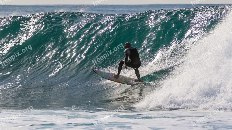 Surfer Surfing Wave Beach Ocean