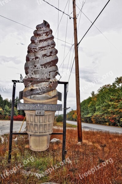 Vintage Ice Cream Sign Abandoned Rusty Roadside Old