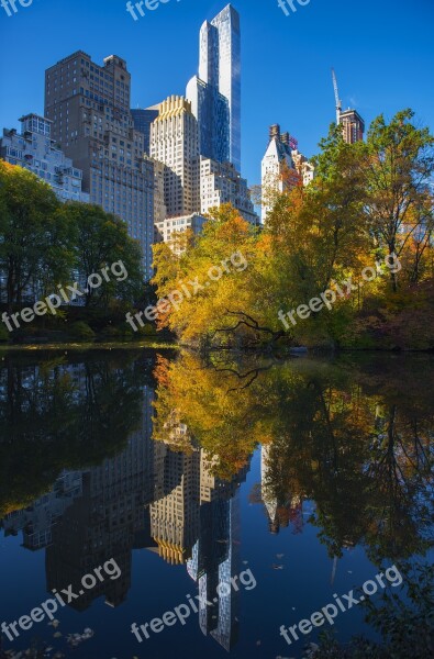 Central Park Reflection Autumn Foliage Park