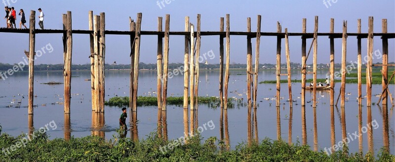 Bridge Wooden Wood Mandalay Myanmar