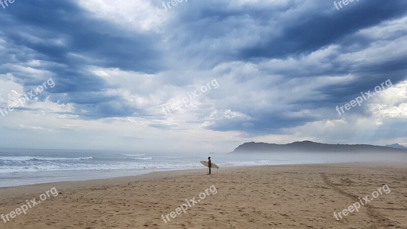 Sea Surf Beach Clouds Surfboard