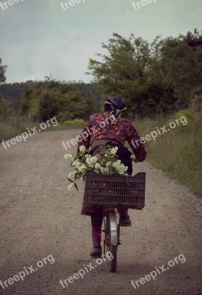 Woman Old Bike Rural Cos