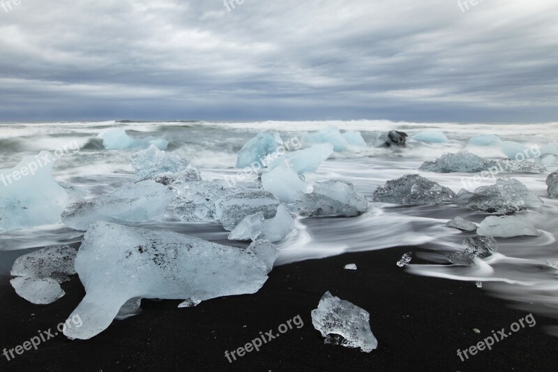 Iceland Beach Ice Iceberg Sea