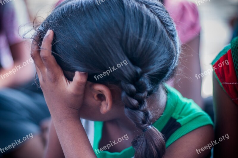 Hands Girl Face Covered Female