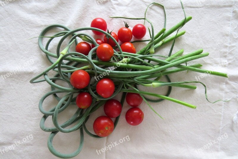 Cherry Tomato Scapes Vegetables Red Green