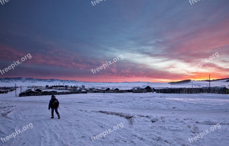 Winter Before Sunrise Bogart Village Coldness Morning Glow