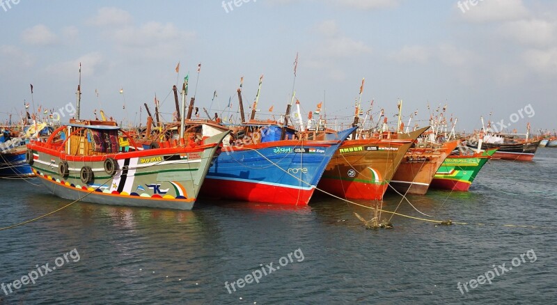 Boats Fishing Anchored Port Jetty