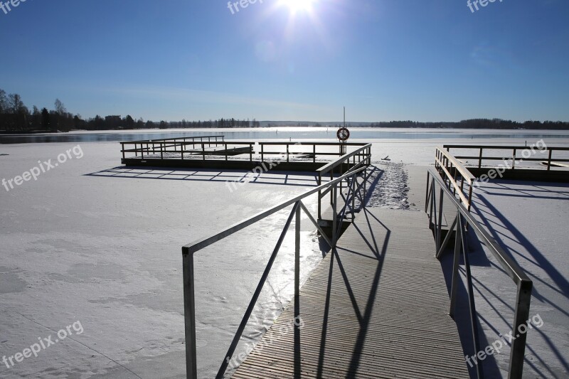 Winter Ice Snow Pier Sky