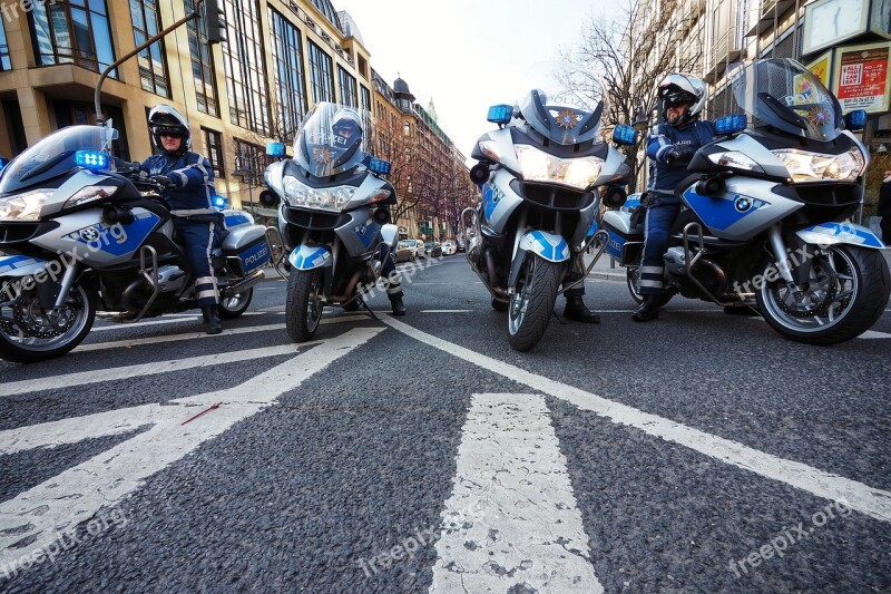 Police Motorcycle Demonstration Barrier Free Photos