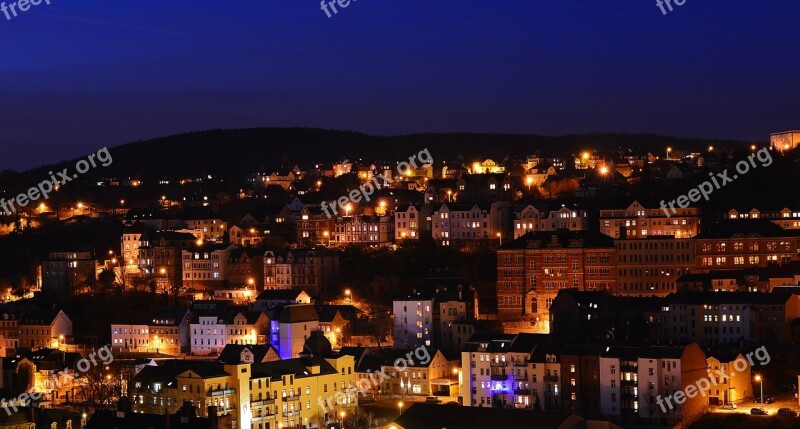 Panorama Night Architecture Greiz Thuringia Germany