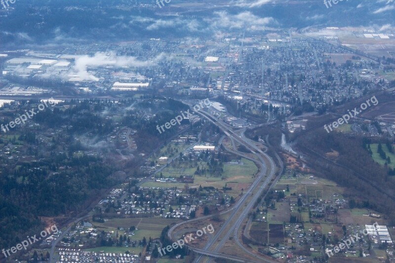 Aerial Landscape Cloudy Foggy City