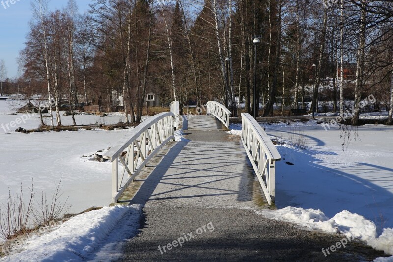 Winter Snow Landscape Bridge Finnish