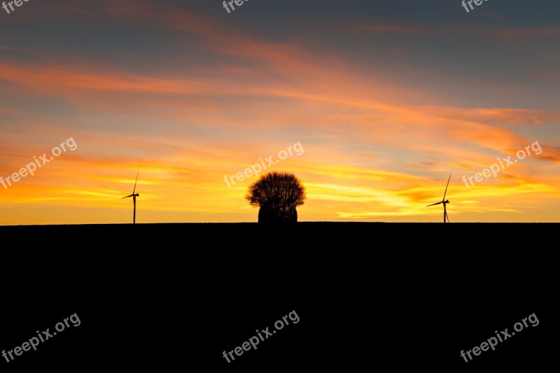 Sunset Sun Field Windmills Technology