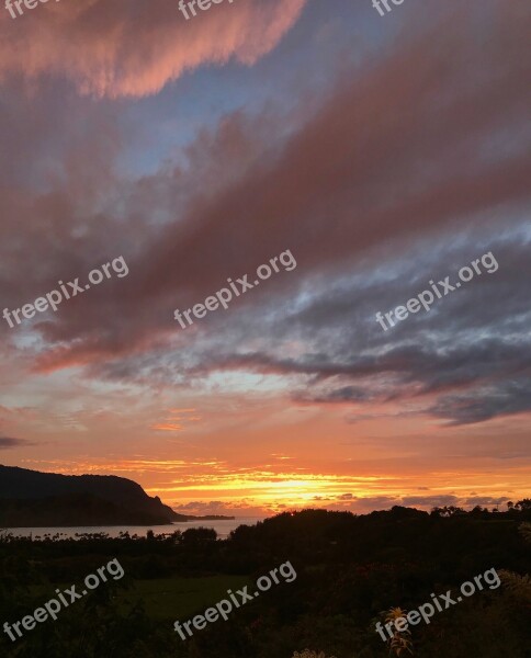 Kauai Princeville Sunset Nature Ocean