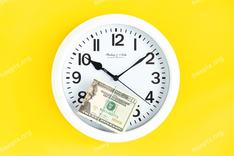 Wall Clock White Clock Time Money Dollars