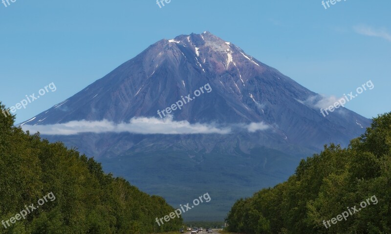 Volcano Landscape Kamchatka Clouds Slopes