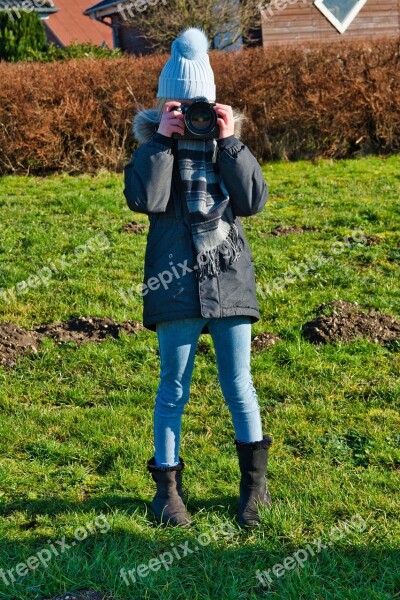 Girl Photographing Child Camera Photo Photographer