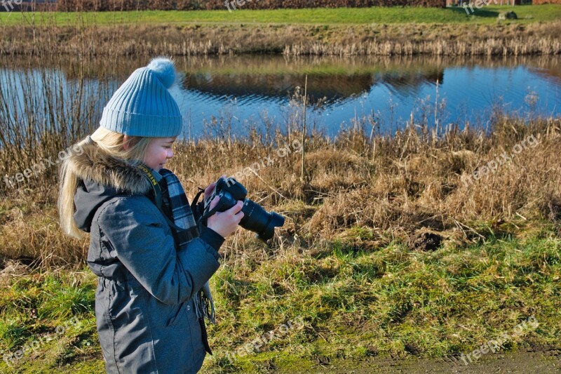 Girl Photographing Child Camera Photo Photographer