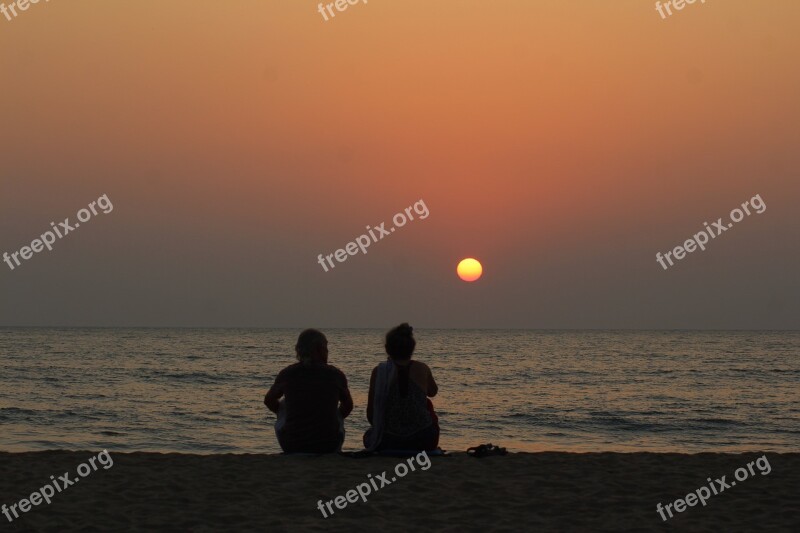 Silhouette Old Age Sunset Evening Beach