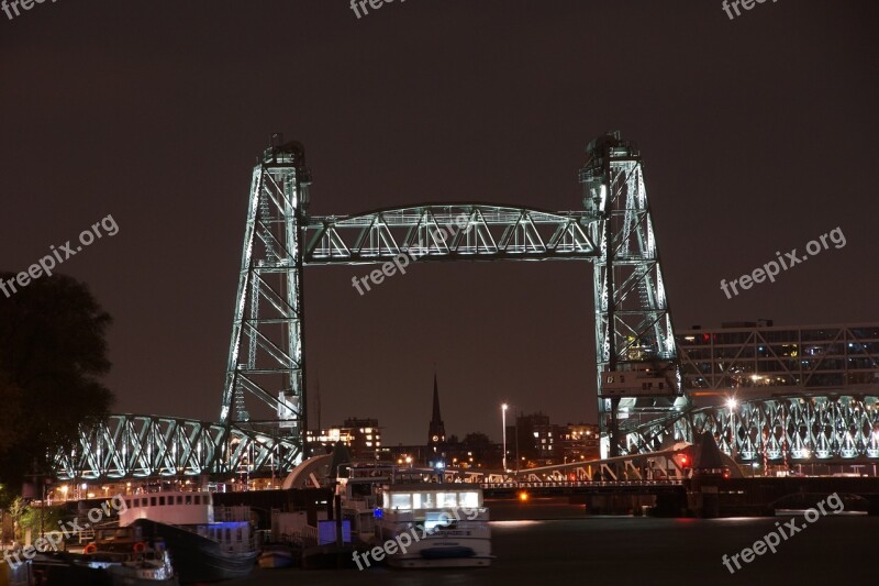 Rotterdam City Evening Bridge Cityscape