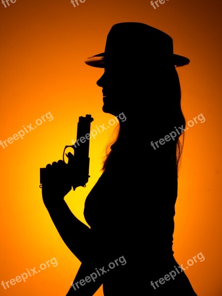 Girl Gun Woman Silhouette Female