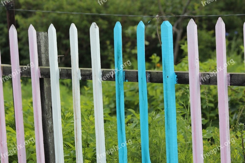 Fence Village Pink Blue Summer