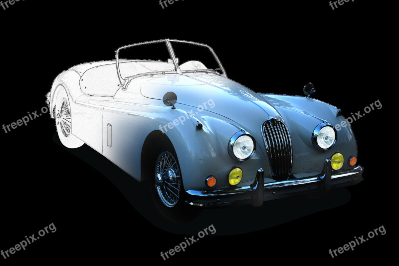 Jaguar Xk-140 Line Art Spoke Wheel Head Lamps