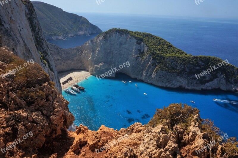 Zakynthos Greece Stones Blue Shipwreck Beach