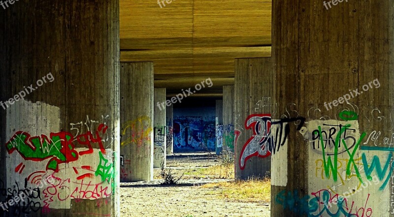 Bridge Piers Underpass Graffiti Neglected Free Photos