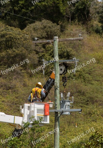 Workers Men Linesmen Electricity Repair