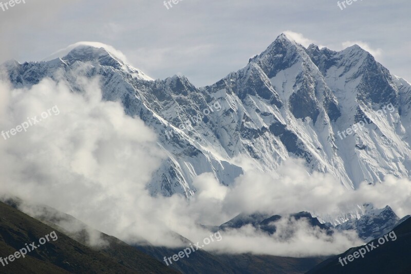 Everest Lhotse Himalaya Mountains Clouds