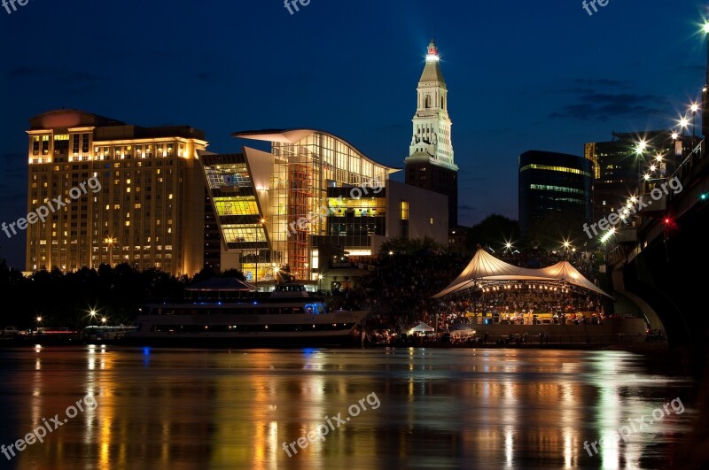 Downtown Skyline Night City Architecture