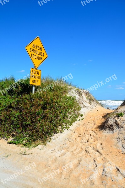 Beach Erosion Sign Beach Outdoors Nature Warning Sign