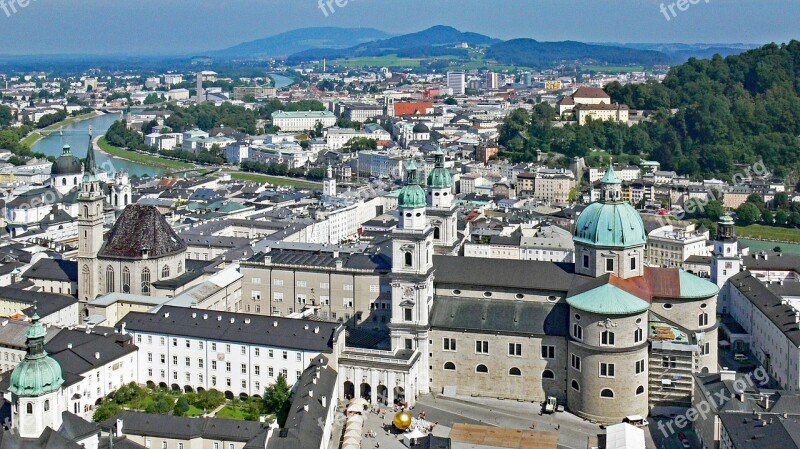 Salzburg From The Castle Hill Historic Center Dom Salzach River