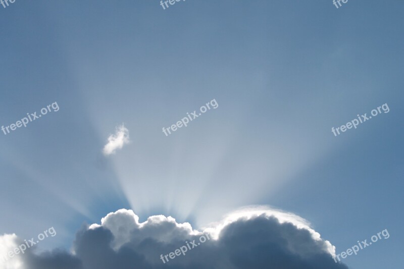 Sun Rays Clouds Blue Sky Nature Air