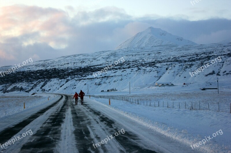 Road Mountain People Sky Ice