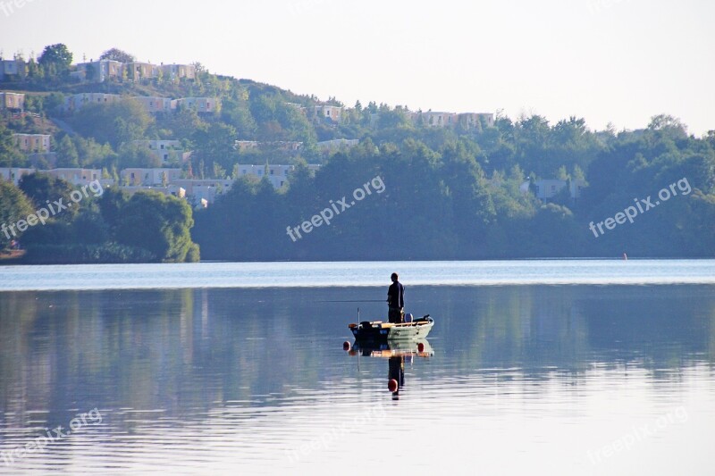 Silent Lake Morning Calm Angler Fishing Boat Leisure