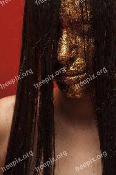 Woman Portrait Paint Gold Gilding