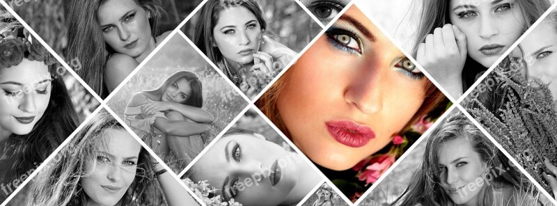 Photomontage Black And White Girl Flowers Beauties