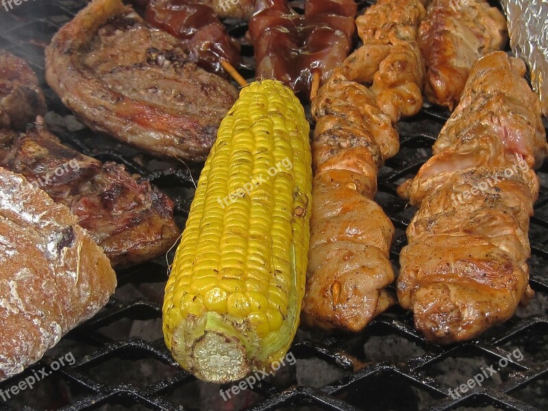 Corn And Meat On The Fire Corn Yellow Corn On The Cob Meat