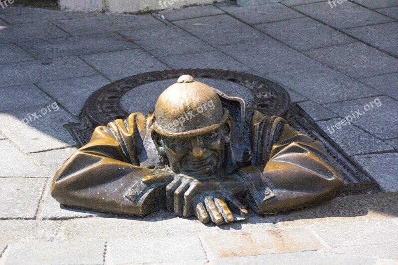 Bratislava Man Manhole Cover Bronze Free Photos