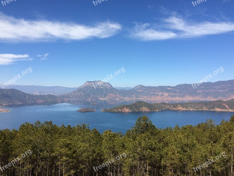 Lugu Lake Blue Sky White Cloud Free Photos