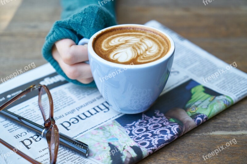 Coffee Latte Newspaper Hands El