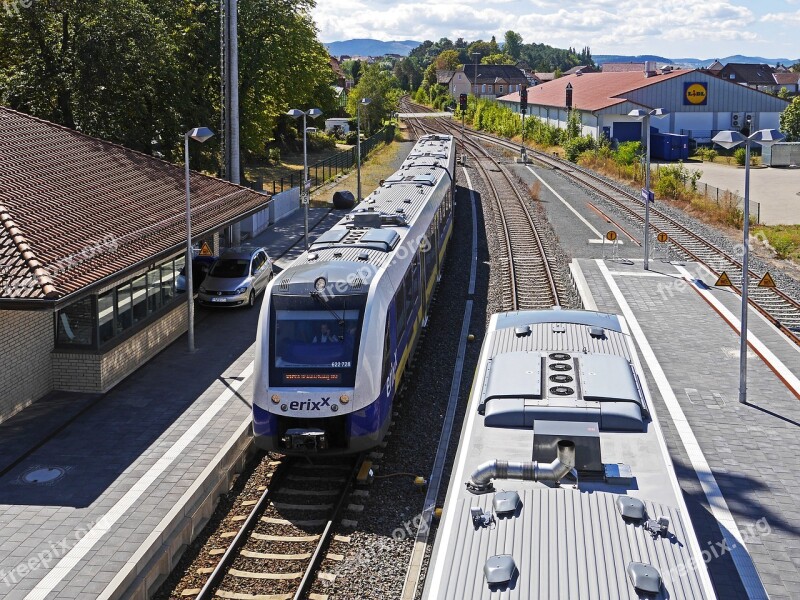 Zugbegegnung Railway Station Vienenburg Track Climb Transfer