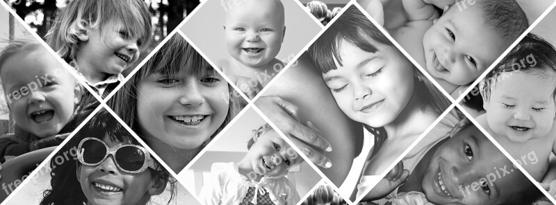 Photomontage Children Laugh Joy Black And White