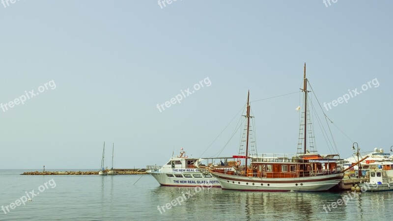 Cyprus Paphos Harbor Boats Morning