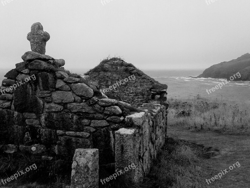 Chapel Ruin Ocean Cornwall England