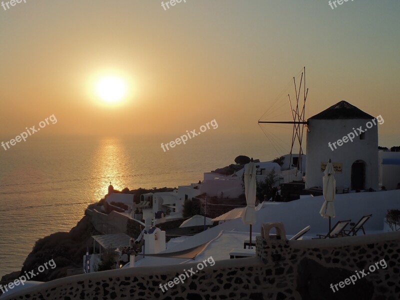 Mill Greece Santorini Mediterranean Sea Horizon