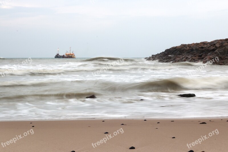 Beach Ship Fishing Boat Hirtshals Waves